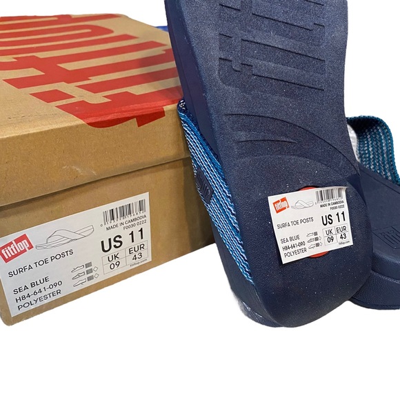 FitFlop Surfa Womens Sandals 11 Blue Open Toe Slip On Flat Thong Flip Flop NEW - Picture 4 of 11